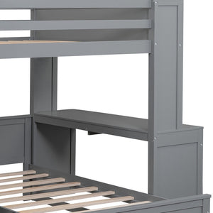 HomeRoots Gray Slat Solid Wood Loft Bed with Integrated Desk & Shelves - Space-Saving Design for Modern Living 606577