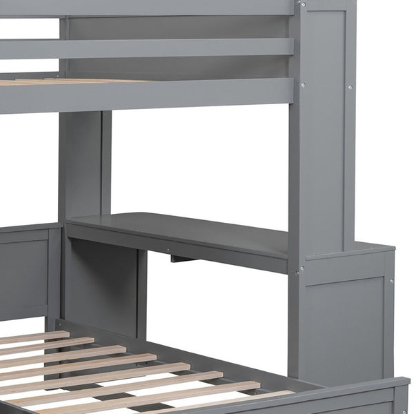 HomeRoots Gray Slat Solid Wood Loft Bed with Integrated Desk & Shelves - Space-Saving Design for Modern Living 606577