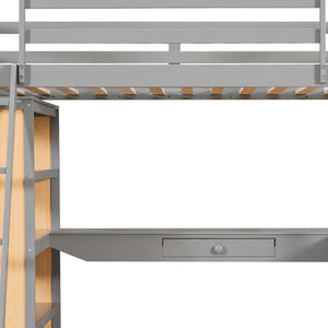 HomeRoots Gray Twin Loft Bed with Integrated Desk & Shelves - Space-Saving Design for Small Bedrooms & Dorms 606584