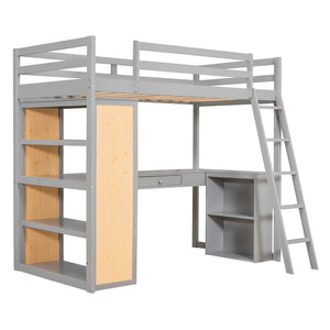 HomeRoots Gray Twin Loft Bed with Integrated Desk & Shelves - Space-Saving Design for Small Bedrooms & Dorms 606584