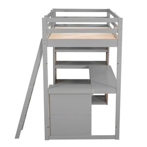 HomeRoots Gray Twin Loft Bed with Integrated Desk & Shelves - Space-Saving Design for Small Bedrooms & Dorms 606584