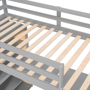 HomeRoots Gray Twin Loft Bed with Integrated Desk & Shelves - Space-Saving Design for Small Bedrooms & Dorms 606584