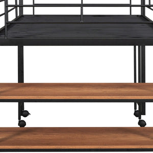 HomeRoots Black Twin Loft Bed with Integrated Desk & Shelves – Space-Saving Metal Design for Kids’ Rooms 606588