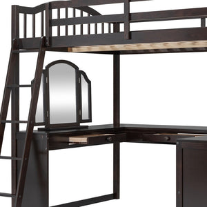 HomeRoots Espresso Slat Wood Full Double Loft Bed with Integrated Desk & Sleek Storage Shelves for Style 606592
