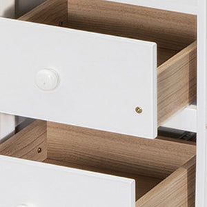HomeRoots White Slat Wood Twin Loft Bed with Built-In Desk, Stairs, Drawers for Ultimate Space-Saving Style 606594
