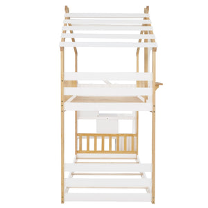 HomeRoots White Twin Over Twin Solid Wood Bunk Bed with Stairs, Storage & Safety Features for Kids' Rooms 606601