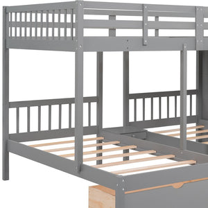 HomeRoots Gray Solid Wood Bunk Bed for Three with Stairs, Storage Drawers, and Stylish Design for Kids 606602
