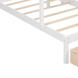 HomeRoots White Solid Wood Bunk Bed with Stairs, Drawers & Storage - Full Over Two Twin Size Design for Kids 606603