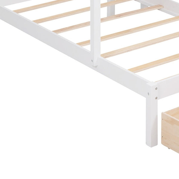 HomeRoots White Solid Wood Bunk Bed with Stairs, Drawers & Storage - Full Over Two Twin Size Design for Kids 606603