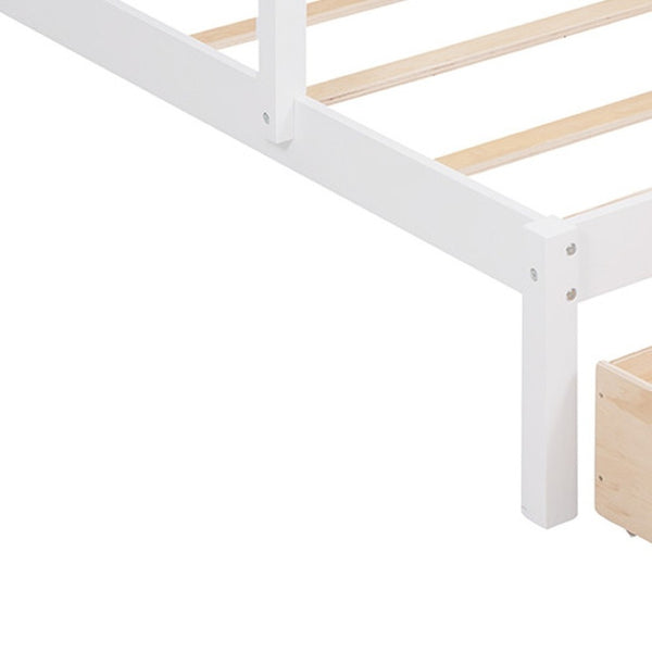HomeRoots White Solid Wood Bunk Bed with Stairs, Drawers & Storage - Full Over Two Twin Size Design for Kids 606603