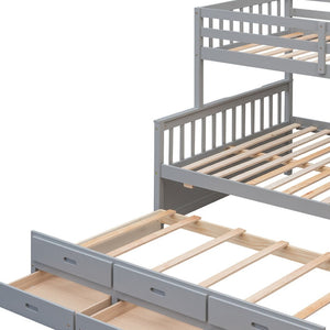 HomeRoots Gray Twin Over Full Bunk Bed with Trundle, Drawers & Safety Features for Space-Saving Style 606604