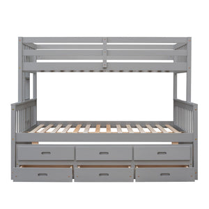 HomeRoots Gray Twin Over Full Bunk Bed with Trundle, Drawers & Safety Features for Space-Saving Style 606604