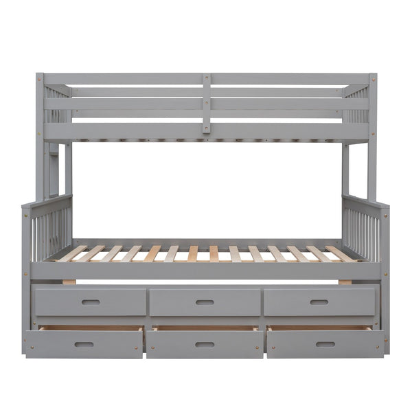 HomeRoots Gray Twin Over Full Bunk Bed with Trundle, Drawers & Safety Features for Space-Saving Style 606604