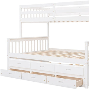 HomeRoots White Twin Over Full Solid Wood Bunk Bed with Trundle, Drawers & Safety Guardrails - Space Saver! 606605