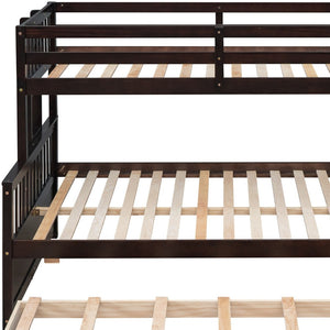 HomeRoots Espresso Twin Over Full Bunk Bed with Trundle, Storage & Safety Guardrails for Shared Spaces 606606
