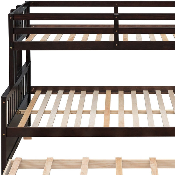 HomeRoots Espresso Twin Over Full Bunk Bed with Trundle, Storage & Safety Guardrails for Shared Spaces 606606