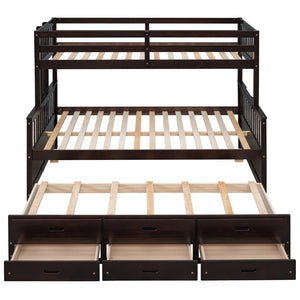 HomeRoots Espresso Twin Over Full Bunk Bed with Trundle, Storage & Safety Guardrails for Shared Spaces 606606