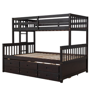 HomeRoots Espresso Twin Over Full Bunk Bed with Trundle, Storage & Safety Guardrails for Shared Spaces 606606