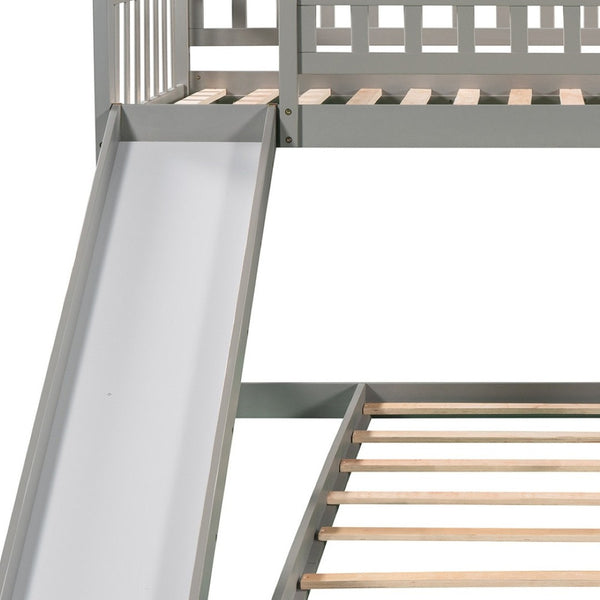 HomeRoots Gray Twin Over Twin Princess Bunk Bed with Fun Slide - Solid Wood, Charming Design for Kids' Rooms! 606607