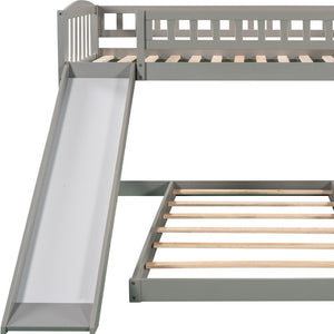 HomeRoots Gray Twin Over Twin Princess Bunk Bed with Fun Slide - Solid Wood, Charming Design for Kids' Rooms! 606607