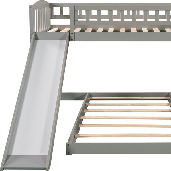 HomeRoots Gray Twin Over Twin Princess Bunk Bed with Fun Slide - Solid Wood, Charming Design for Kids' Rooms! 606607