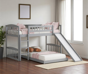 HomeRoots Gray Twin Over Twin Princess Bunk Bed with Fun Slide - Solid Wood, Charming Design for Kids' Rooms! 606607