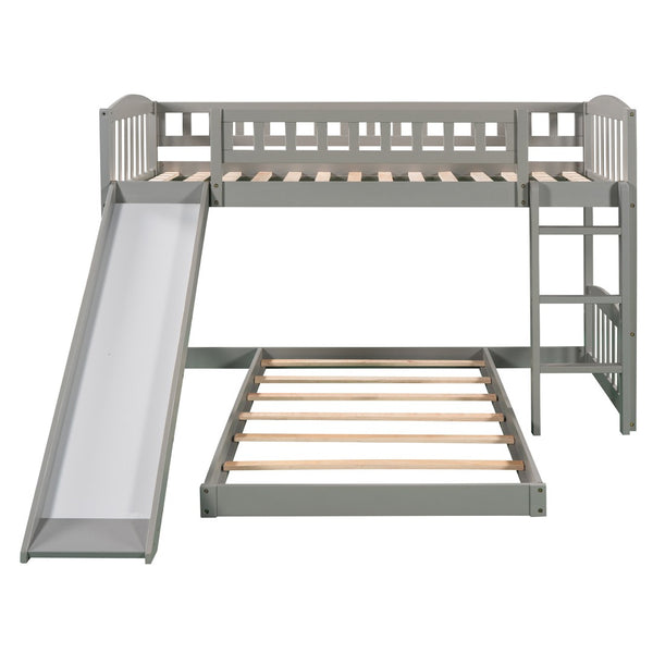 HomeRoots Gray Twin Over Twin Princess Bunk Bed with Fun Slide - Solid Wood, Charming Design for Kids' Rooms! 606607