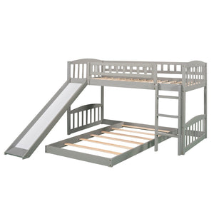 HomeRoots Gray Twin Over Twin Princess Bunk Bed with Fun Slide - Solid Wood, Charming Design for Kids' Rooms! 606607