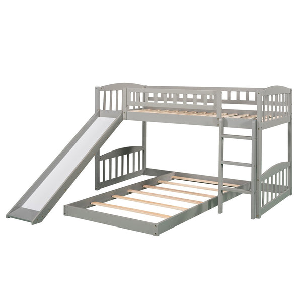 HomeRoots Gray Twin Over Twin Princess Bunk Bed with Fun Slide - Solid Wood, Charming Design for Kids' Rooms! 606607