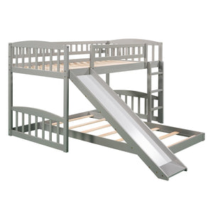HomeRoots Gray Twin Over Twin Princess Bunk Bed with Fun Slide - Solid Wood, Charming Design for Kids' Rooms! 606607