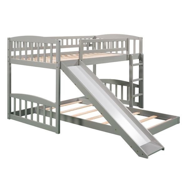 HomeRoots Gray Twin Over Twin Princess Bunk Bed with Fun Slide - Solid Wood, Charming Design for Kids' Rooms! 606607