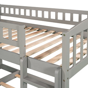 HomeRoots Gray Twin Over Twin Princess Bunk Bed with Fun Slide - Solid Wood, Charming Design for Kids' Rooms! 606607