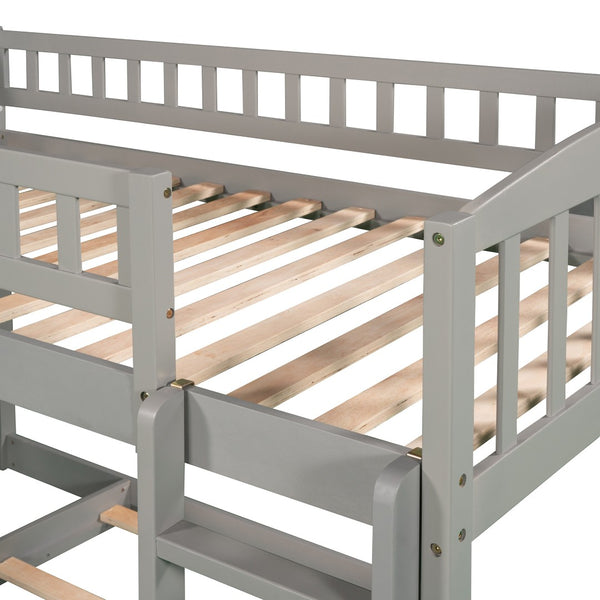 HomeRoots Gray Twin Over Twin Princess Bunk Bed with Fun Slide - Solid Wood, Charming Design for Kids' Rooms! 606607