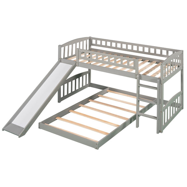 HomeRoots Gray Twin Over Twin Princess Bunk Bed with Fun Slide - Solid Wood, Charming Design for Kids' Rooms! 606607