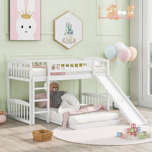 HomeRoots White Twin-Over-Twin Princess Bunk Bed with Slide - Solid Wood, Stylish Design for Kids’ Rooms! 606608