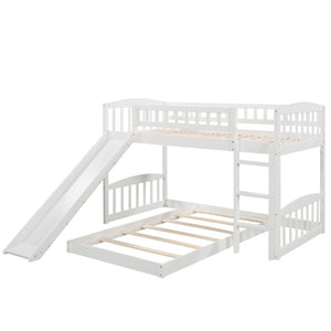 HomeRoots White Twin-Over-Twin Princess Bunk Bed with Slide - Solid Wood, Stylish Design for Kids’ Rooms! 606608