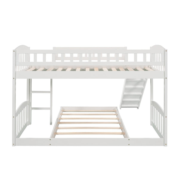 HomeRoots White Twin-Over-Twin Princess Bunk Bed with Slide - Solid Wood, Stylish Design for Kids’ Rooms! 606608