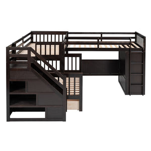 HomeRoots Espresso Triple Bunk Bed - Twin Over Twin Over Full with Stairs, Desk, and Ample Storage Solutions 606611