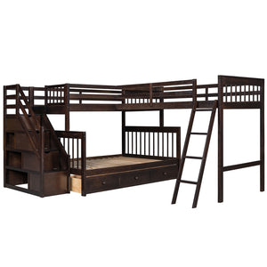 HomeRoots Espresso Twin Over Full Solid Wood Bunk Bed with Stairs, Storage, Safety Features & Style 606615