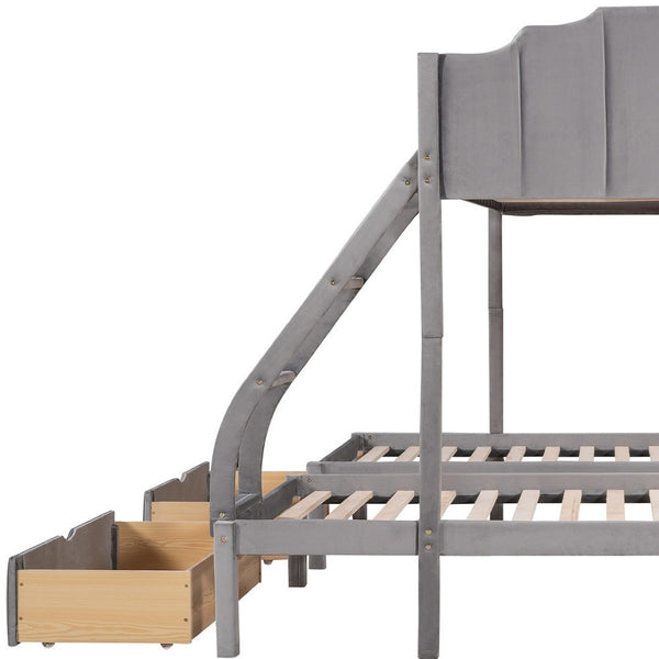 HomeRoots Gray Solid Wood Bunk Bed with Two Twin Beds, Drawers & Upholstered Accents for Smart Storage 606617