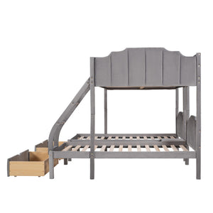 HomeRoots Gray Solid Wood Bunk Bed with Two Twin Beds, Drawers & Upholstered Accents for Smart Storage 606617
