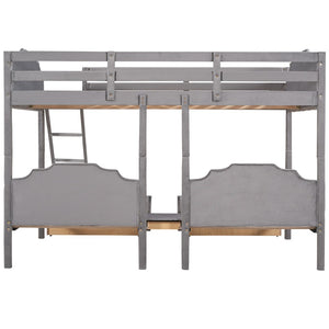 HomeRoots Gray Solid Wood Bunk Bed with Two Twin Beds, Drawers & Upholstered Accents for Smart Storage 606617
