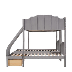 HomeRoots Gray Solid Wood Bunk Bed with Two Twin Beds, Drawers & Upholstered Accents for Smart Storage 606617