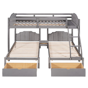 HomeRoots Gray Solid Wood Bunk Bed with Two Twin Beds, Drawers & Upholstered Accents for Smart Storage 606617