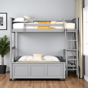 HomeRoots Gray Twin Over Full Bunk Bed with Desk, Drawers, and Storage - Maximize Space and Style! 606618