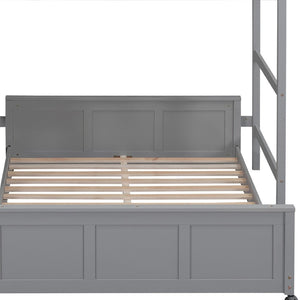HomeRoots Gray Twin Over Full Bunk Bed with Desk, Drawers, and Storage - Maximize Space and Style! 606618