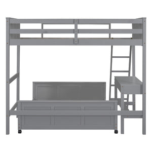 HomeRoots Gray Twin Over Full Bunk Bed with Desk, Drawers, and Storage - Maximize Space and Style! 606618