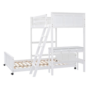 HomeRoots White Twin Over Full Bunk Bed with Desk, Drawers & Storage - Space-Saving Solution for Kids' Rooms 606619