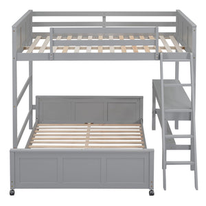 HomeRoots Gray Full-Over-Full Wood Bunk Bed with Integrated Desk, Storage & Stylish Transitional Design 606620