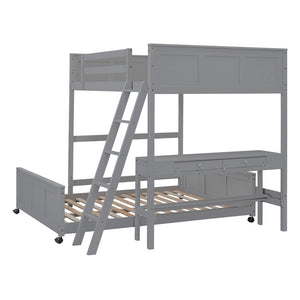HomeRoots Gray Full-Over-Full Wood Bunk Bed with Integrated Desk, Storage & Stylish Transitional Design 606620